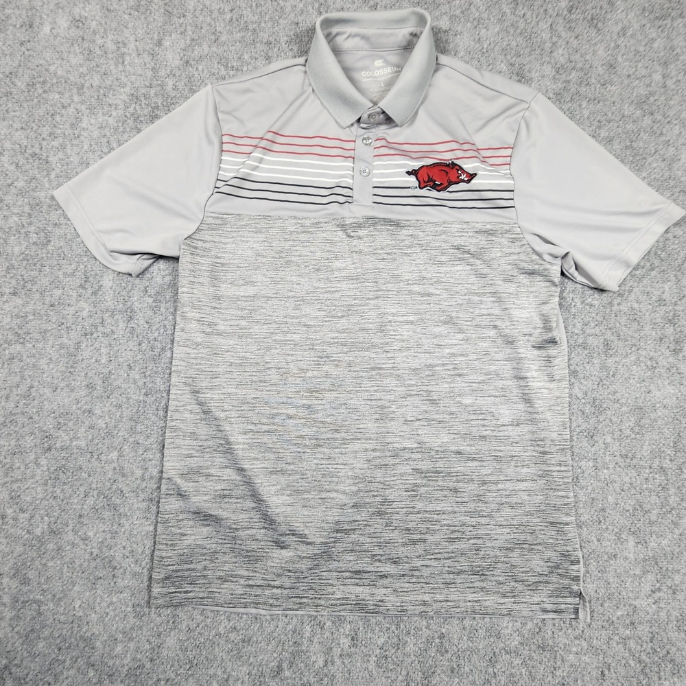 Colosseum Arkansas Razorbacks Mens Large Grey Striped Performance Polo Shirt